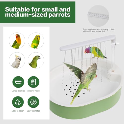 Parrot Bathtub,Bird Shower Parakeet Bath for Cage with Adjustable Water Flow Control Valve, Contains USB and Pump,Tarpaulin,for Pet Birds,Cockatiel,Budgie,Suitable for Many Kinds of Birds(Green) - color: Green and white
