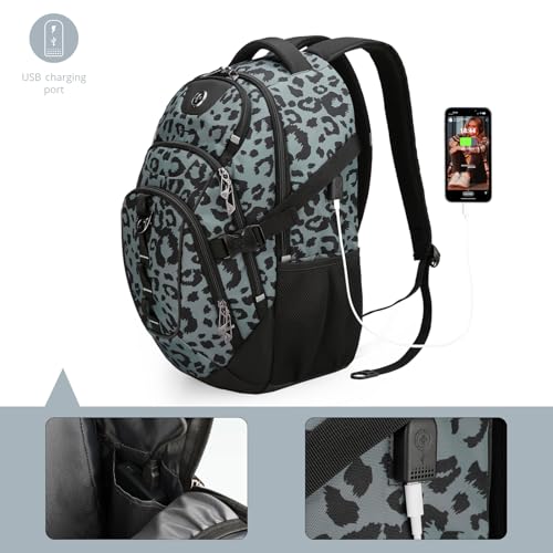 Swissdigital Laptop Backpack, Gray Leopard | USB Charging Port, Travel Backpack, 31l Capacity, For Men - color: Gray Leopard