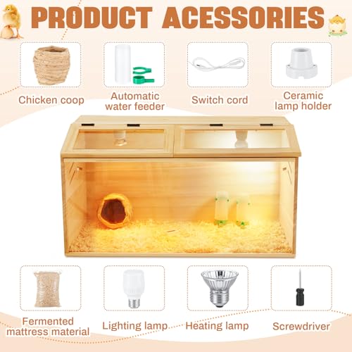 CroBlissful 24 x 16 x 16 in Brooder Kit Box for Chicken Quails Indoor Outdoor with Leg Stand Sliding Door, Bulb Set and Feeder, Baby Chicken Coops for Ducks, Hamsters, Lizards, Mice, Rat(Wooden) - color: Wooden, size: 28.7"L x 17.7"W x 4.7"H, style: Table