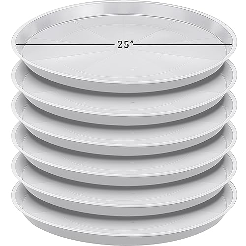 Eccliy 6 Pack Plastic Plant Saucer Heavy Duty Planter Saucers Large Plant Pot Saucers Plastic Water Trays for Indoors and Outdoors Flower Plant Plant Drip (White,25 Inch) - color: White, size: 25 Inch, style: Round