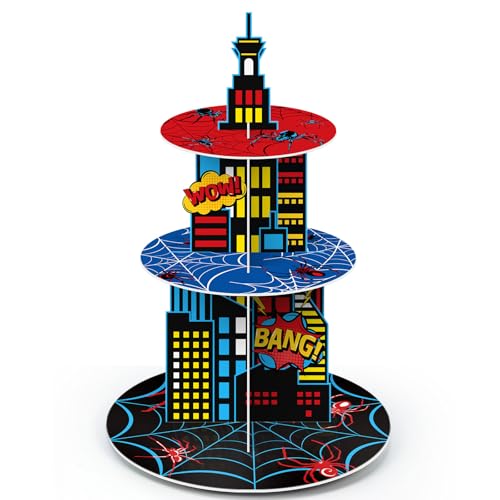 3 Tier Spider Cupcake Stand Decoration Spider Party Cupcake Tower Party Supplies Table Decoration Cityscape Dessert Holder Table Display for Birthday Baby Shower Supplies - style: Hero