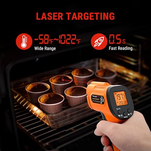 TempPro TempScan Infrared Thermometer Gun for Pizza Oven Griddle HVAC | Temperature Gun with Adjustable Emissivity, Infrared Thermometer for Cooking, Temp Gun with -58~1022°F (Previously ThermoPro) - style: 1 Laser & D:S 12:1