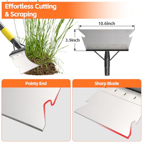 Floor Scraper Long Handle - Weed Scraper Tool,Multifunctional Garden Cleaning Flat Shovel,Heavy Duty Metal Sharp Blade for Lawn Edging,Sidewalk Weeding,Driveway Steps Snow Shovel Ice Removal 60" - size: 60"
