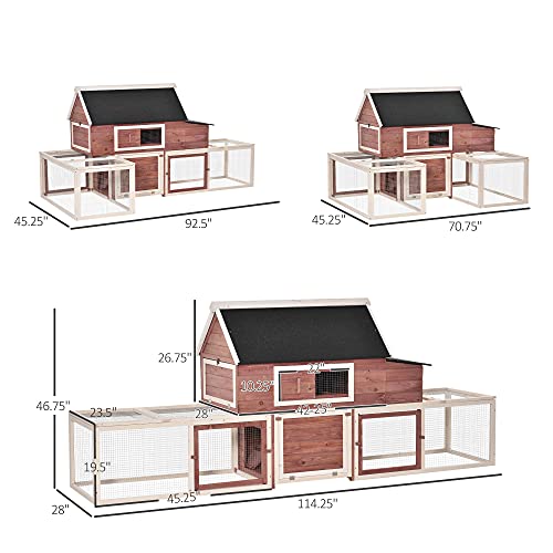PawHut 114" Chicken Coop Wooden, Customizable Outdoor Chicken Cage Poultry Hen House with Nesting Box, Double Runs, Asphalt Roof, Ramp, for Garden Backyard | Outdoor Chicken Cage, Poultry Hen House, Asphalt Roof, Ramp, for Garden Backyard