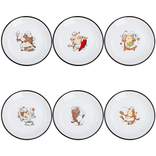 Funny Fidgety Chef Cat Pattern Ceramic Sauce Dishes, Seasoning Dishes, Sushi Soy Dipping Bowls, Appetizer Plates, Dessert Plates, Little Cat Bird Feeding Bowls, Set of 6-Chef Cat-5 Inch - color: Chef Cat, size: 5 Inch
