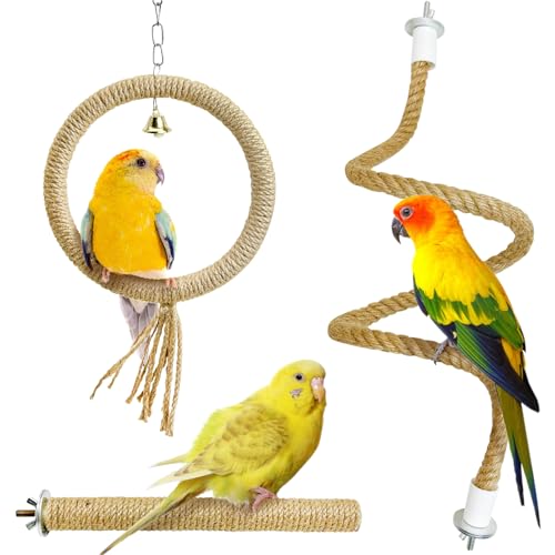 3 Pcs Bird Rope Perches Bendable Parrot Bird Perch Rope Stand Gradient Color Birds Cage Accessories for Budgie Lovebird Cockatiel