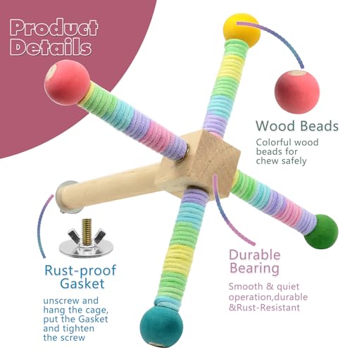 Upgraded Parrot Perch Toy,Rotating Bird Perch Stand with Chew Ball Toy for Small&Medium Birds,Bird Cage Accessories for Parakeets Cockatiels Lovebirds Conures Finches Budgies (Rainbow Colors)