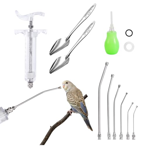 20ML Baby Bird Feeding Syringe Set Pet Syringe | With 6 Pcs Curved Gavage Feeding Tubes and Bird Drinker Stainless Steel Metal Feeding Spoon for Baby Birds Parrot Small Pet - size: 20ML