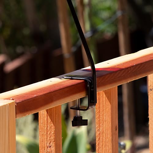 More Birds Deck Hook, 13in Steel Bird Feeder Hanger for Outdoors | Clamp-On Hanging Hook for Feeder or Planter, 11lb Weight Limit, Fits Up to 2in Thick Deck Railings, Weather-Resistant Finish