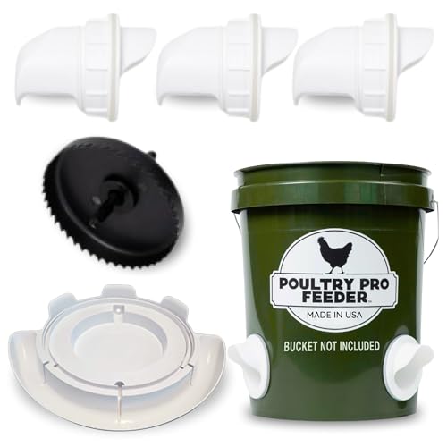 Poultry Pro Chicken Feeder & Waterer Set, 3 Ports, Hole Saw & Waterer | As Seen on Shark Tank, Gravity Fed Chicken Feeder, for Buckets, Barrels, Bins & Troughs, Poultry Feed (Bucket Not Included) - style: Feeder and Waterer Bundle