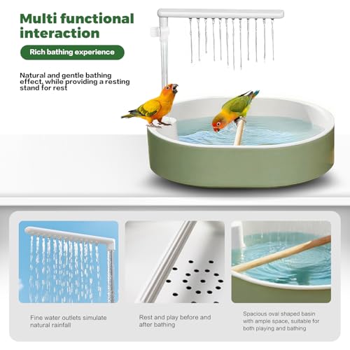 Parrot Bathtub,Bird Shower Parakeet Bath for Cage with Adjustable Water Flow Control Valve, Contains USB and Pump,Tarpaulin,for Pet Birds,Cockatiel,Budgie,Suitable for Many Kinds of Birds(Green) - color: Green and white