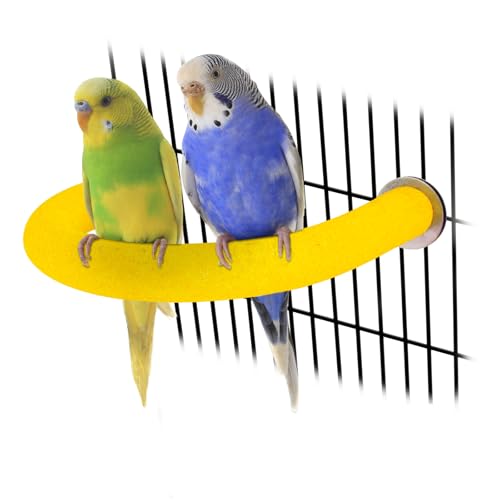 Rypet U-Shaped Parrot Perch, Quartz Bird Perch for Cage(Yellow S) | Safe Chew & Rest Perch, Durable Non-Toxic Cage Accessory, for Parakeets, Cockatiels, Lovebirds, Budgies & Small Conures - color: Yellow, size: Small