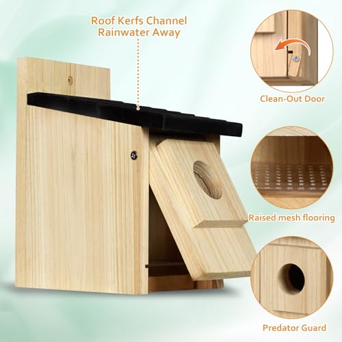Birdhouse for Outdoors Clearance, Wooden Bluebird House for Outside, Weatherproof Hanging Bird Nesting Box for Finch, Cardinal, Wild Bird Watching (Easy Clean, Ventilated)