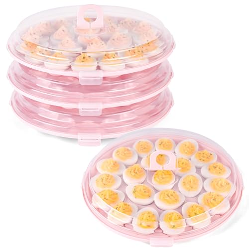 HANSGO Deviled Egg Containers with Lid, 3 PCS Deviled Egg Platter Carrier | Deviled Egg Trays with 66 Slots for Party, Home Kitchen, Easter, Thanksgiving and Other Festival, Pink - color: 3pcs Pink