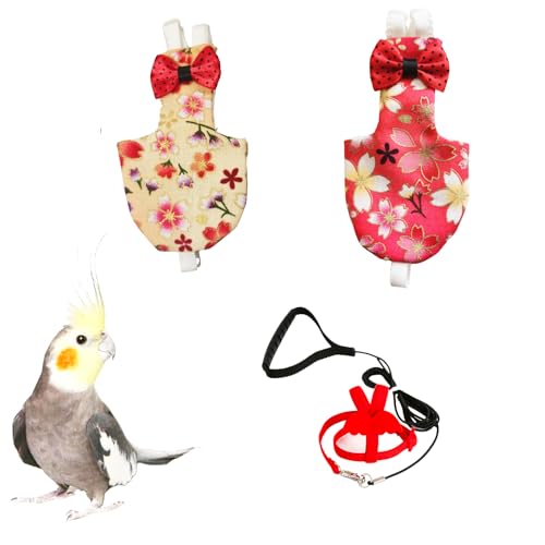 Bird Diaper with 78 Inch Flying Leash, Cute Fight Suite for Cockatiels(S) | 2 Pack Small Protective Parrot Nappy, Urine Wet Suit for Parakeets Conure Quakers, Waterproof Inner Layer, Machine Washable - color: Color 2, size: S