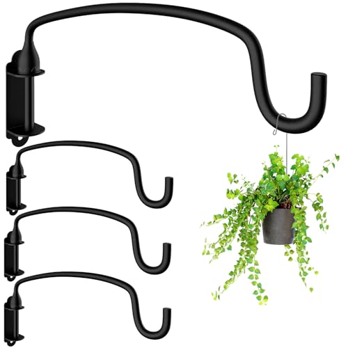4 Pack Plant Hanger Bracket Wall Mounted Hooks for Hanging Bird Feeder, Flower Bracket, Anti Rust Metal Lanterns 12 Inches - color: Black, size: 12in 4Pack