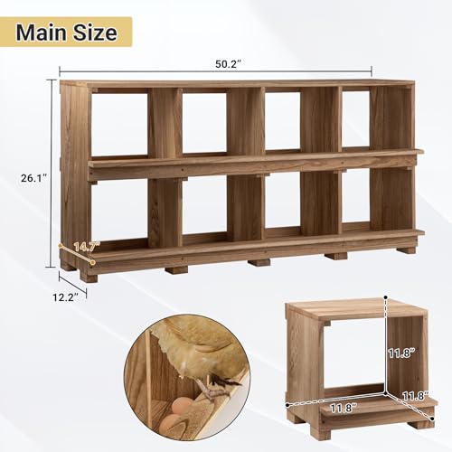 Neoaider Nesting Boxes for Chickens 8 Compartment | Wall-Mounted Wooden Chicken Nesting Box, Ensuring Comfortable Egg Laying, Perfect for Backyard and Poultry Farms - size: 50.0"L x 14.7"W x 26.0"H