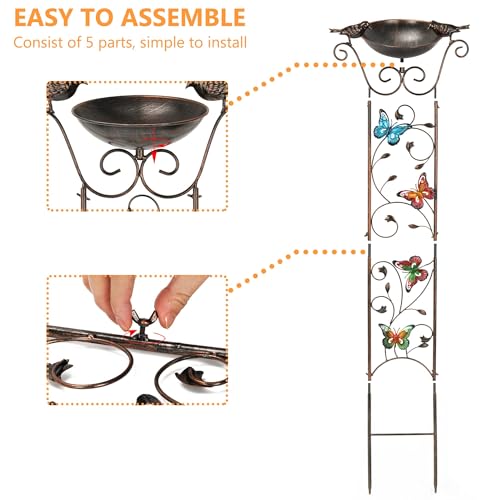 BAYN 43.5 Inch Metal Bird Bath Bowl with Garden Trellis Outdoor | Easy Install, Garden Birdbath and Plants Trellis 2 in 1, Decorative with Butterflies, Functional Decor for Yard Patio Lawn - style: Butterfly