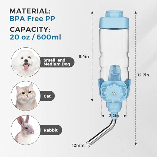 Vannon Dog Crate Water Bottle, 20oz Top-Fill Pet Water Dispenser, Blue | kennel water bottle helps keep pets hydrated longer with fewer refills and easy daily care. - color: Blue, size: 20oz