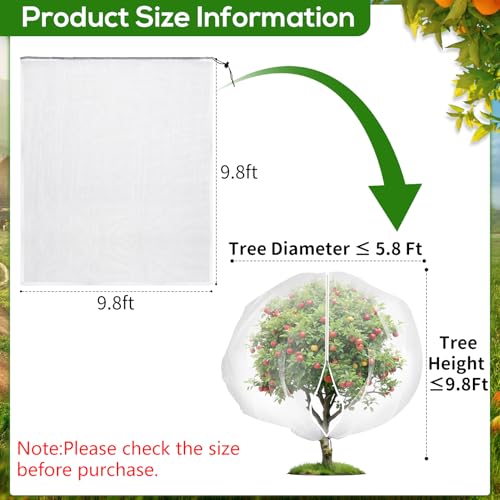 1 Pack 9.8 x 9.8 ft Fruit Tree Netting Covers with Zipper and Drawstring | Ultra-Fine Mesh Plant Cover for Fruit Trees, Flowers and Vegetables, Helps Shield Plants from Birds and Insects - size: 9.8 x 9.8FT/1Pack