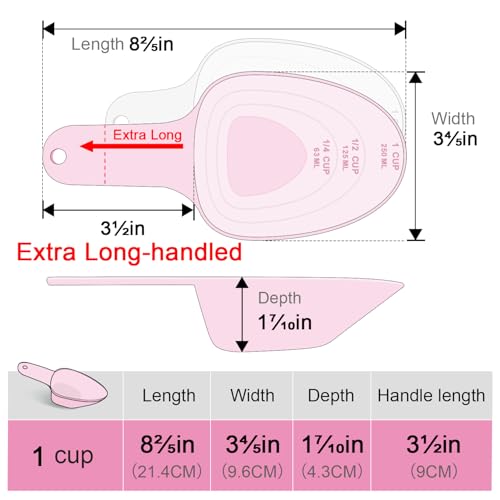 Dog Food Scoop-Melamine Pet Food Measuring Cup - 1 Cup 1/2 Cup 1/4 Cup Dog Cat Bird and Rabbit Food Feeding Scoop Dishwasher Safe - Pink - color: Pink