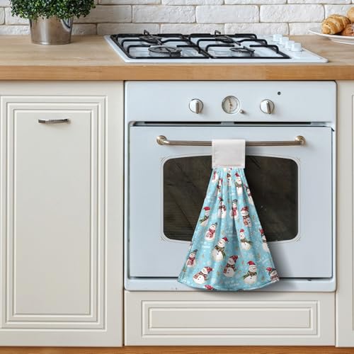 Christmas Winter Snowman Hanging Hand Towels Set of 2 Blue Snowflakes Xmas Holiday Kitchen Towels with Hanging Loop Tea Bar Dish Cloth Towels Soft Absorbent Fingertip Fast Dry Bath Towels - color: Blue Snowman