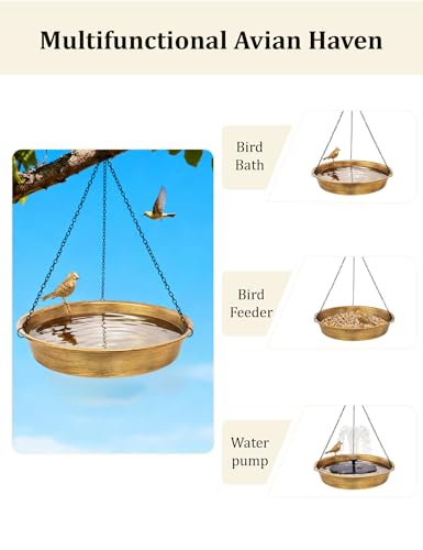 Hanging Bird Bath for Outdoor, Antique Bronze Metal Birdbath Bird Feeder Garden Decor Yard Art (11.5" Dia)