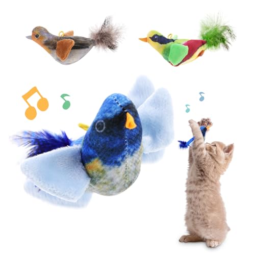 Flying Bird Cat Toys, Interactive Chirping Bird Cats Feather Toys Hanging Cat String Toy for Bored Kittens Adult Multi Households