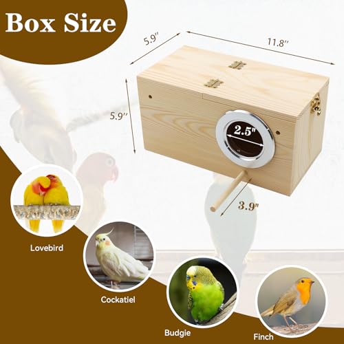 Large Parakeet Nesting Box,Transparent Parrot Breeding Box with Detachable Wooden Board Acrylic Visible Bird Cage House with Perch for Cockatiel Conure Budgie Lovebird Finch - size: [L]