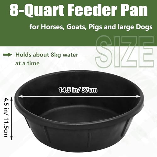 Sadnyy 3 Pack Heavy Duty Rubber Feed Pan 8 Quart/ 2 Gallon, Non Tip Anti Kick Design for Horses Goats Pigs, Chicken Dust Bath Tub, Farm Animal Feeder Bucket 14.5 Inch - size: 8 Quart/ 2 Gallon