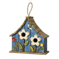 Glitzhome Hanging Birdhouses for Outdoors, 10.75" L Distressed Solid Wood Birdhouse Bird Nesting Box with 3D Flowers Rustic Hand-Painted Bird Houses for Outside - color: 3D Flowers Washed Blue