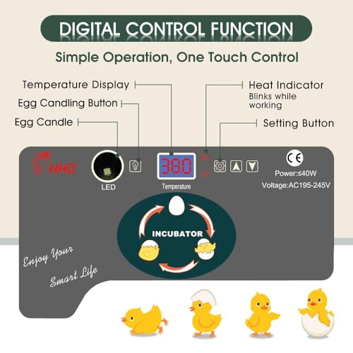 12 Egg Incubator - Automatic Egg Turner, Temperature Control, Built-in Candler, Auto Water Refill for Hatching Chicken, Duck, Quail & Bird Eggs