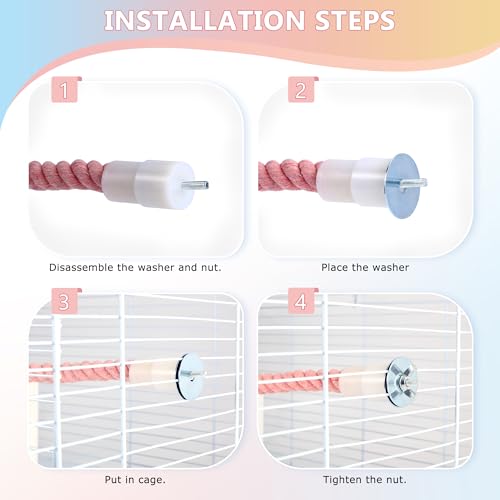Mogoko 2Pcs Bird Rope Perches Cage Accessories for Parrots Cockatiels Parakeets Budgie, Perch Climbing Toy for Birds