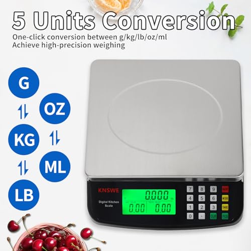 Large Kitchen Scale Black 40KG/88LB Commercial Food Scales Digital Weight for Cooking Meat Baking Bread Price Computing 304 Stainless Steel with Parts Counting Deli Stores Tare Function - style: BLACK 40KG
