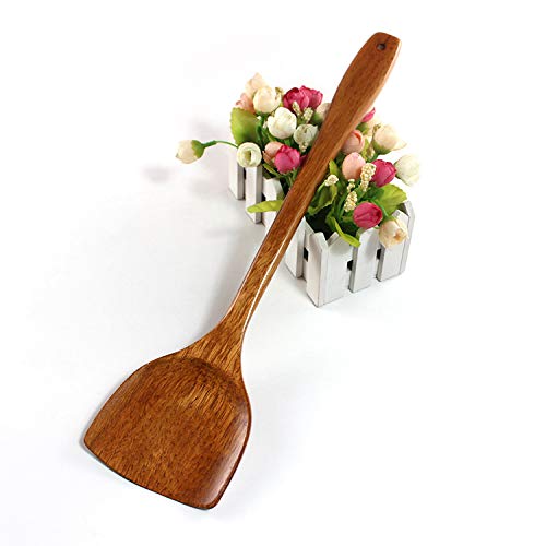 Linwnil Wooden Spatula for Cooking Nonstick, Kitchen Wok Spatula Utensil Set,15" Wooden Turner Serving Tool for High Heat Stirring in Nonstick Pans - color: Wooden