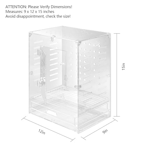 Clear Acrylic Bird Cage for Small Birds, Transparent Display Habitat for Canary, Parakeet - Easy to Clean & Assemble (9x12x15in) - size: 9"L x 12"W x 15"H