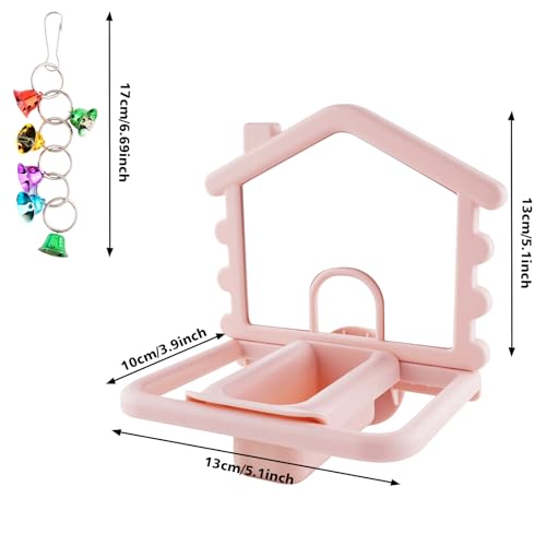 3 in 1 Bird Mirror with Perch Stand,Parrot Mirror for Cage,Bird Swing Toys for Cockatiels,Lovebirds,Conures,Parakeets-Helps Birds Release Stress (Pink) - color: Pink