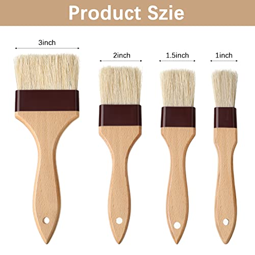 Boao 4 Pcs Pastry Brush, Natural Bristle Basting Brush for Cooking and Baking, BBQ Brushes for Butter, Baster, Oil, Egg, Sauce, Turkey, Grilling, Marinade and Kitchen Food(1, 1.5, 2, 3 Inch) - size: 1, 1.5, 2, 3 Inch
