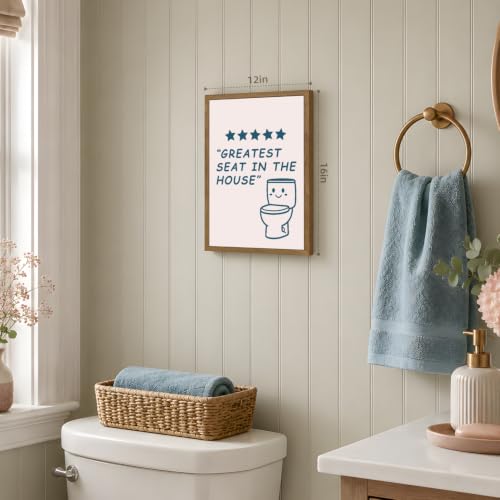 GELDSTEI Wood Framed Greatest Seat in the House Bathroom Wall Art 16x24 in | Cute Toilet Illustration Wall Decor, Humorous Wall Decor for Powder Room and Guest Bathroom, Fun Gift for Family Friends - color: Toilet, size: 24"L x 16"W