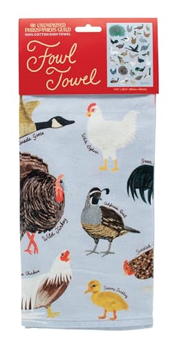 The Unemployed Philosophers Guild Fowl Towel - 100% Cotton Bird Themed Novelty Kitchen Dish Towel Featuring Ducks, Chickens, Swans, and More, 18" x 25.5"