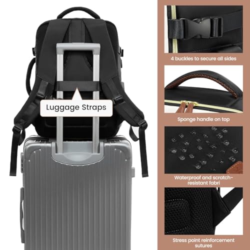 LOVEVOOK 40L Travel Backpack Carry On Airline Approved, Large Backpack with 3 Packing Cubes, TSA Travel Essentials Carry On Bag, Waterproof Weekender Overnight Luggage Daypack, Fits 17.3 Inch Laptop - color: Black-gray-chestnut Brown, size: Large - 17.3 I