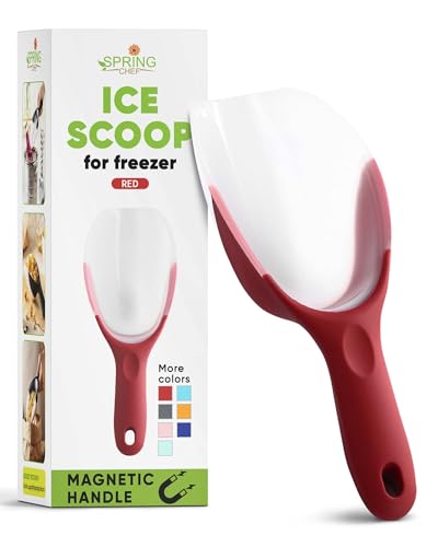 Spring Chef Magnetic Ice Scoop for Freezer, BPA-Free Food Scooper, Red | Flexi-Plastic Popcorn Scoop with Soft Grip Handle - Dishwasher Safe Ice Scooper - Food Scooper for Flour, Grains, Pet Food - color: Red