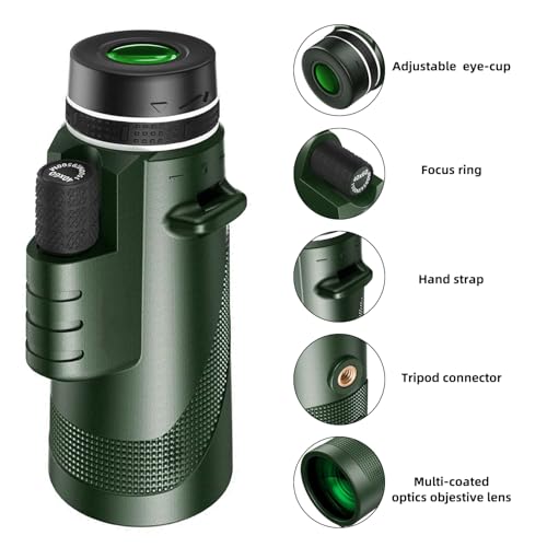 40X60 High Power Monocular Telescope with Tripod & Phone Adapter, HD Low Light Vision for Adults, Perfect for Wildlife Watching, Hiking, Camping and Sporting Events - color: Green 40