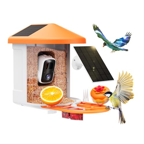 Bird Feeder with Camera | AI Identify Birds Species, Solar Powered, Smart Bird House with Cam, 2K HD Video Live Stream, Instant Arrival Alerts - Orange - color: Orange