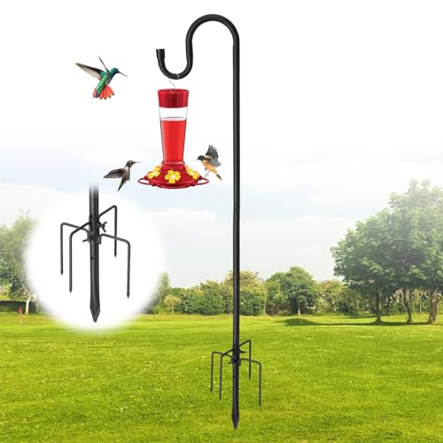 Lilyvane Shepherd Hooks for Outdoor, 46 Inch 5 Prong Base Adjustable Shepherd Hooks, Heavy Duty Feeder Pole for Hanging Flower Baskets Lantern Lights Wind Chime - size: 46"