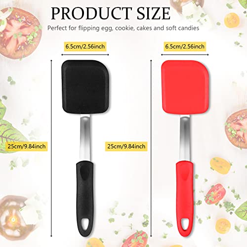 2 Pcs Mini Silicone Cookie Brownie Spatula,Solid Flat,Black, Red | Flexible Kitchen Small Silicone Turner,for Nonstick Cookware, Heat Resistant, No Scratch ,Kitchen Spatula Set for Egg - color: Black, Red