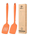 Pack of 2 Silicone Spatula Turners, Non Stick Slotted Kitchen Spatula Set, Heat Resistant BPA Free Kitchen Utensils, One-Piece Design, Suitable for Flipping Fish, Eggs, Steak, Pancakes (ORANGE) - color: Orange