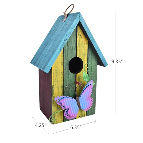 Morning View Bird Houses for Outside Decorative Nest Box Wooden Birdhouse Hanging Spring for Yard Garden Patio Outdoor Small Birds Bluebird Finch Cardinals Wren 9.35 Inch Tall (Green) - style: Butterfly