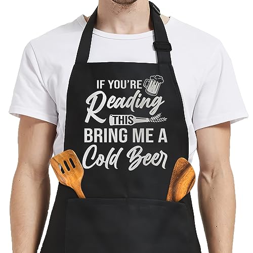 SANDJEST Funny Mens Aprons with Pockets for BBQ Grilling Cooking Grandpa Husband Apron for Birthday Christmas Father's Day - color: Funny