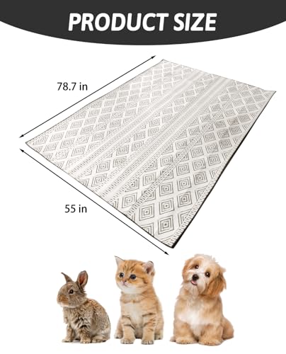 BNOSDM 79"" X 55"" Washable Bunny Cage Liners Large Rug for Rabbits Large Non Slip Pad for Bunnies Resuable Rabbit Liner for Chinchillas Cats Guinea Pigs Ferrets Dogs, Black+grey - size: 79" X 55"